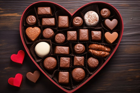 chocolates arranged box in the shape of a heart, created with generative aiの素材