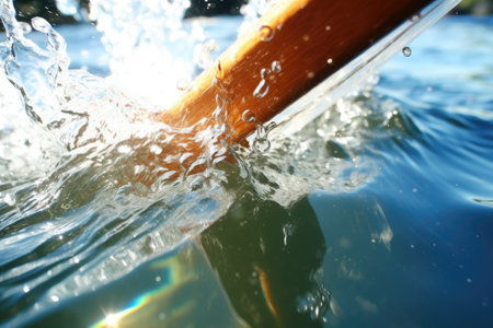 close-up of a splash from an oar in water, created with generative aiの素材