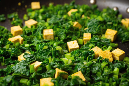 putting fresh parsley atop vegan scramble tofu, created with generative aiの素材