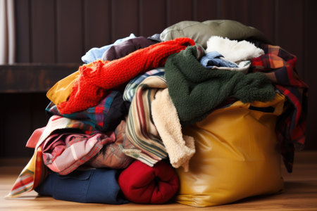 winter clothing heap for a cold season donation, created with generative aiの素材