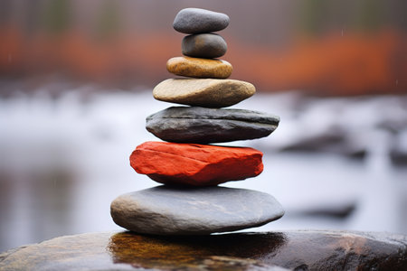 two rings balanced on a stacked stone cairn, created with generative aiの素材