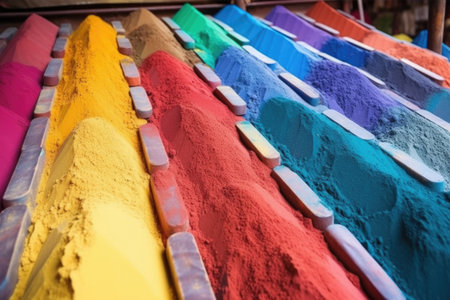 various colors of incense powder ready for processing, created with generative aiの素材