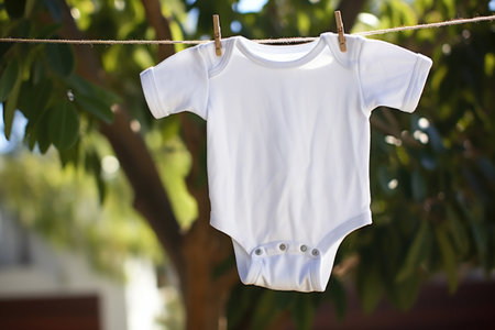 white baby onesie on a clothesline, created with generative aiの素材