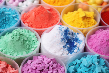 close up of multicolored bath bomb ingredients mixed in a marble bowl, created with generative aiの素材