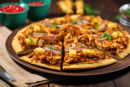 bbq jackfruit and vegan cheese on a gluten-free pizza crust, created with generative aiの素材
