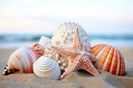matching seashells on a beach, created with generative aiの素材