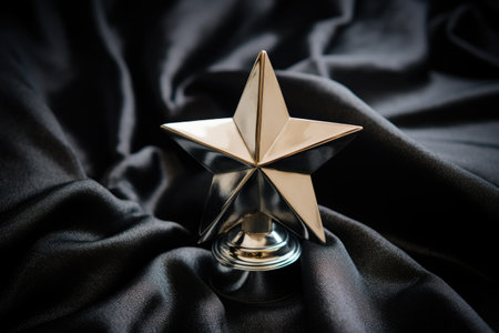 silver star trophy on a black velvet cloth, created with generative aiの素材