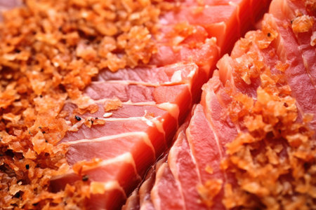 hi-resolution image of flaky texture on tuna steak, created with generative aiの素材