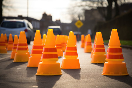 traffic cones & barriers for road safety, created with generative aiの素材