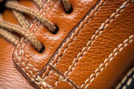 close-up of double stitched seams in leather boot, created with generative aiの素材