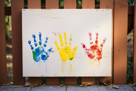 several adult handprints on a family canvas, created with generative aiの素材