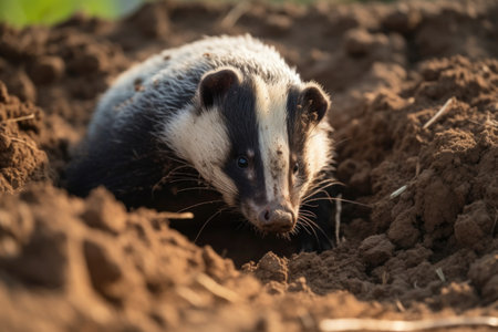 a badger digging a burrow in the dirt, created with generative aiの素材