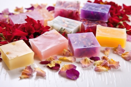 soap bars with embedded flower petals or dried fruit, created with generative aiの素材