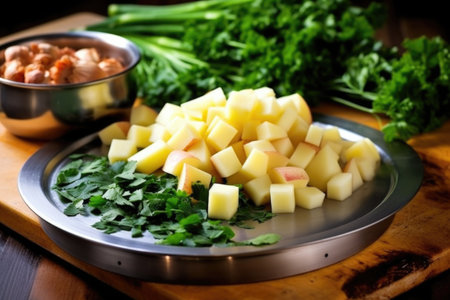 dicing potatoes to be added to zuppa toscana, created with generative aiの素材