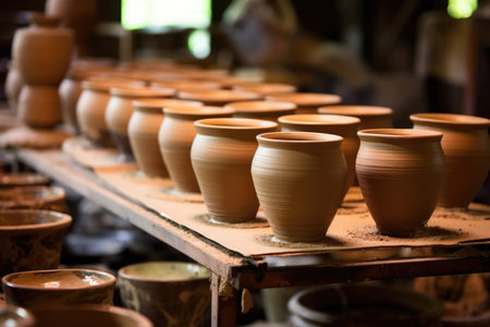 clay pots on a pottery wheel, created with generative aiの素材