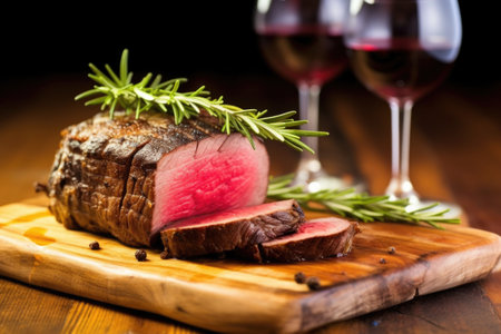 roast beef sandwich with a sprig of rosemary on top, created with generative aiの素材
