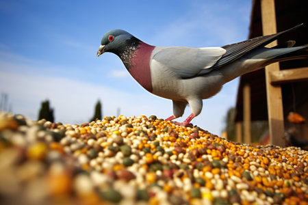 pigeon selecting specific grains from a mix, created with generative aiの素材