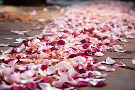 close-up of flower petals strewn for an aisle walk, created with generative aiの素材