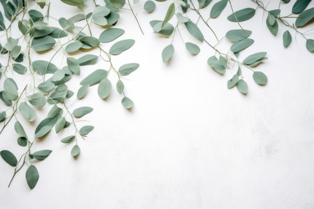 eucalyptus branches and leaves on light backdrop, created with generative aiの素材