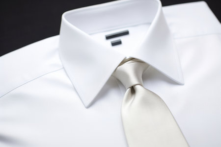 view of a crisp white shirt with a silver tie clip, created with generative aiの素材