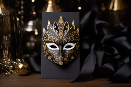 fancy black-tie event invitation next to a masquerade mask, created with generative aiの素材