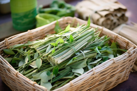 plant material cut and prepared for basket weaving, created with generative aiの素材