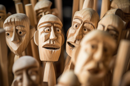 detailed shot of a puppets carved wooden joints, created with generative aiの素材