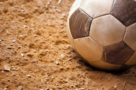 close-up shot capturing the rugged texture of a finished soccer ball, created with generative aiの素材