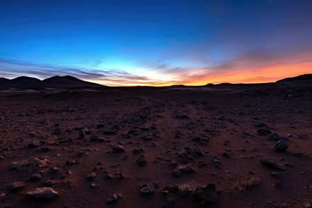 mars-like desert landscape under a twilight sky, created with generative aiの素材
