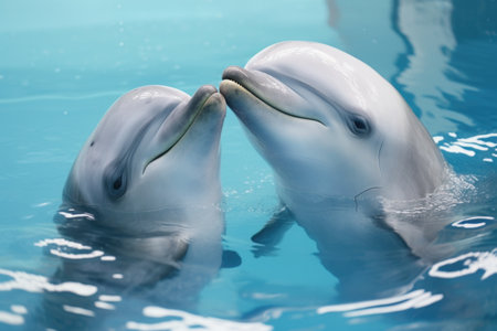 dolphins touching noses in a gesture of intimacy, created with generative aiの素材