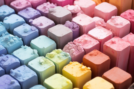 close-up of pastels showing pigment particles, created with generative aiの素材
