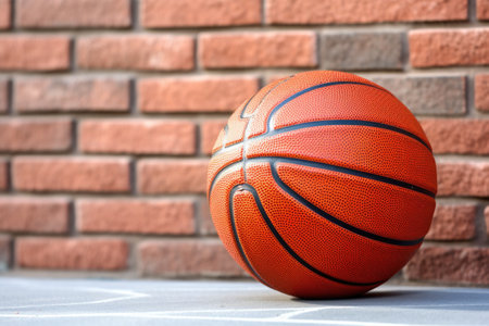a basketball resting against an urban brick wall, created with generative aiの素材