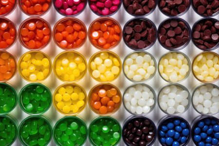multiple flavors of hard candies separated by color, created with generative aiの素材