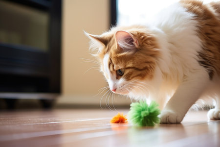 a cat sniffing a catnip toy, created with generative aiの素材