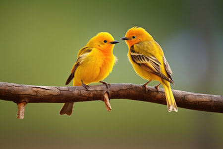 two birds perched on a single branch, created with generative aiの素材