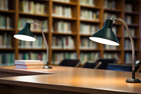 modern reading lamps over a library table, created with generative aiの素材