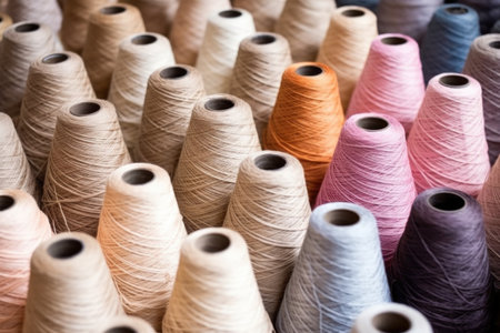 spools of natural linen thread ready for weaving, created with generative aiの素材