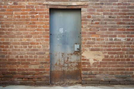 a steel secured door in a brick wall, created with generative aiの素材