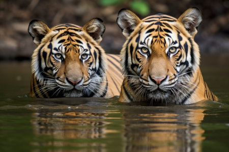 tigers dividing territory without conflict, created with generative aiの素材