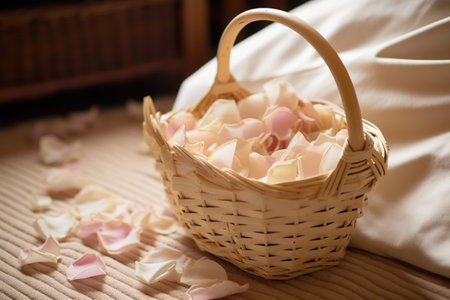a tastefully decorated flower girls basket with petals, created with generative aiの素材