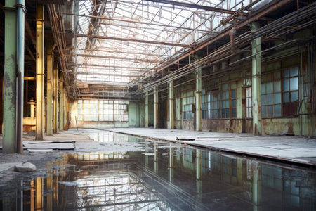 interior shot of empty glass factory, created with generative aiの素材