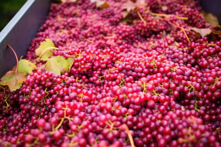harvested red grape clusters for wine production, created with generative aiの素材