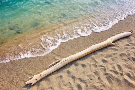 close-up of driftwood on a beach, created with generative aiの素材