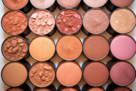 top view of various blush and bronzer shades range, created with generative aiの素材