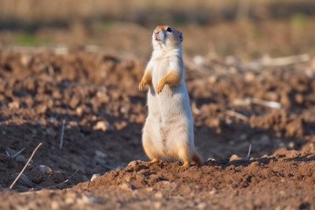 white-tailed prairie dog standing on hind legs, created with generative aiの素材
