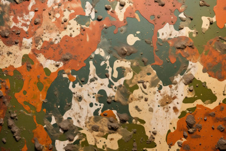 macro image of camouflage paint on metal, created with generative aiの素材