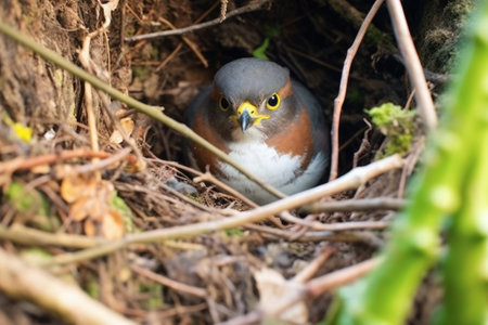 sparrowhawk sitting in sanctuary hiding spot, created with generative aiの素材