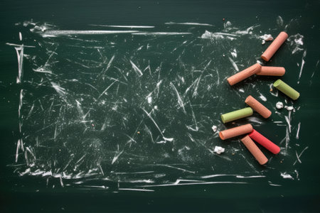 close up of chalk residue on dark green board, created with generative aiの素材