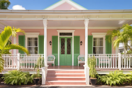 colonial style house with decorative central front door, created with generative aiの素材