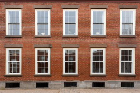 symmetry of windows in a colonial brick house, created with generative aiの素材